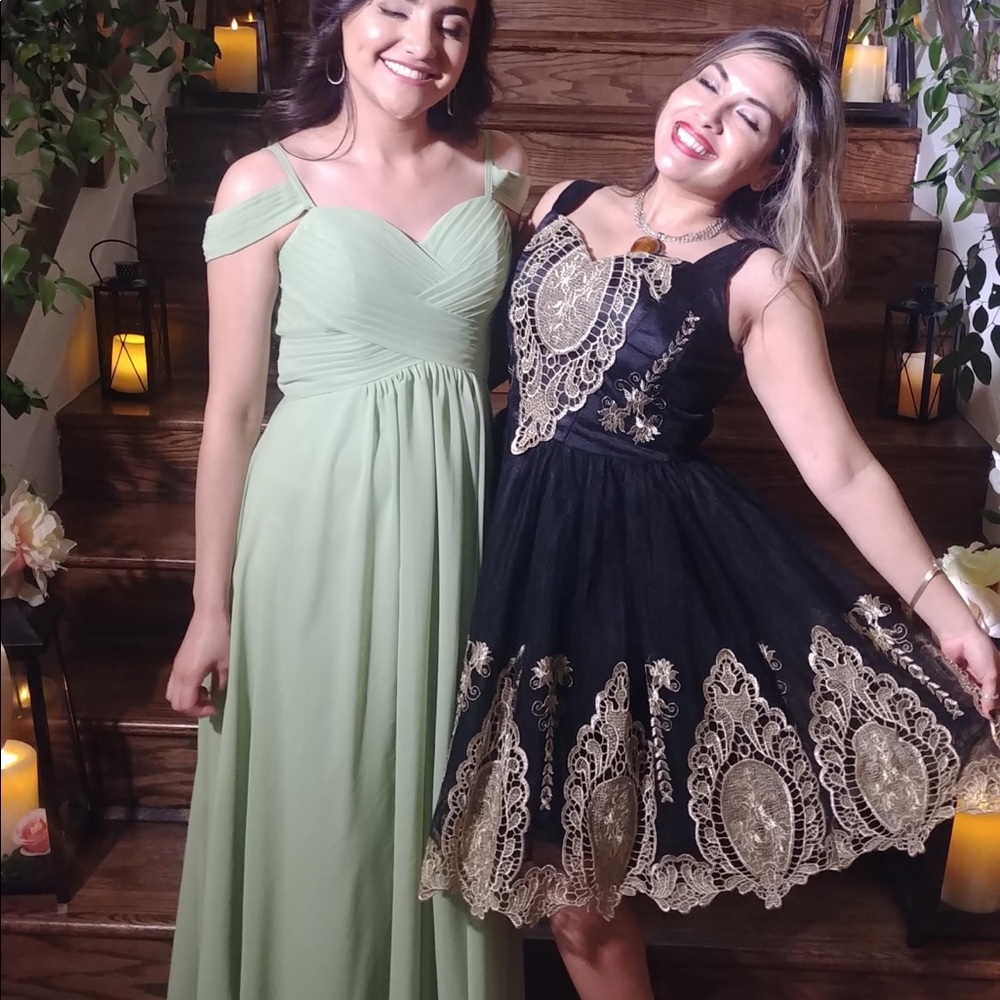 Black gold embroidered Tulle dress ModCloth